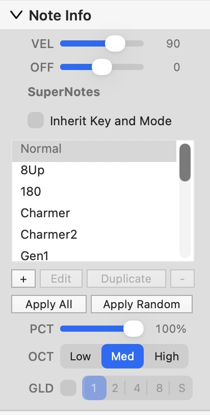 HyperChord note and supernote controls